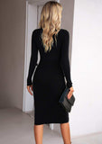 Rib-Knit Slit Sweater Dress - Trendsi - Flyclothing LLC