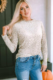 Round Neck Leopard Print Long Sleeve Tee - Trendsi - Flyclothing LLC