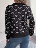 Heart Pattern V-Neck Long Sleeve Sweater - Trendsi - Flyclothing LLC