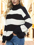 Striped Turtleneck Long Sleeve Sweater - Trendsi - Flyclothing LLC