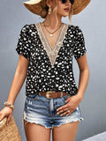 Animal Print V-Neck Petal Sleeve Blouse - Trendsi - Flyclothing LLC