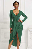 High-low Ruched Surplice Long Sleeve Dress - Trendsi - Flyclothing LLC