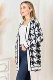 Woven Right Houndstooth Open Front Longline Cardigan - Trendsi - Flyclothing LLC