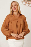 Balloon Sleeve Collared Neck Blouse - Trendsi - Flyclothing LLC
