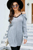 Openwork V-Neck Long Sleeve Sweater - Trendsi - Flyclothing LLC