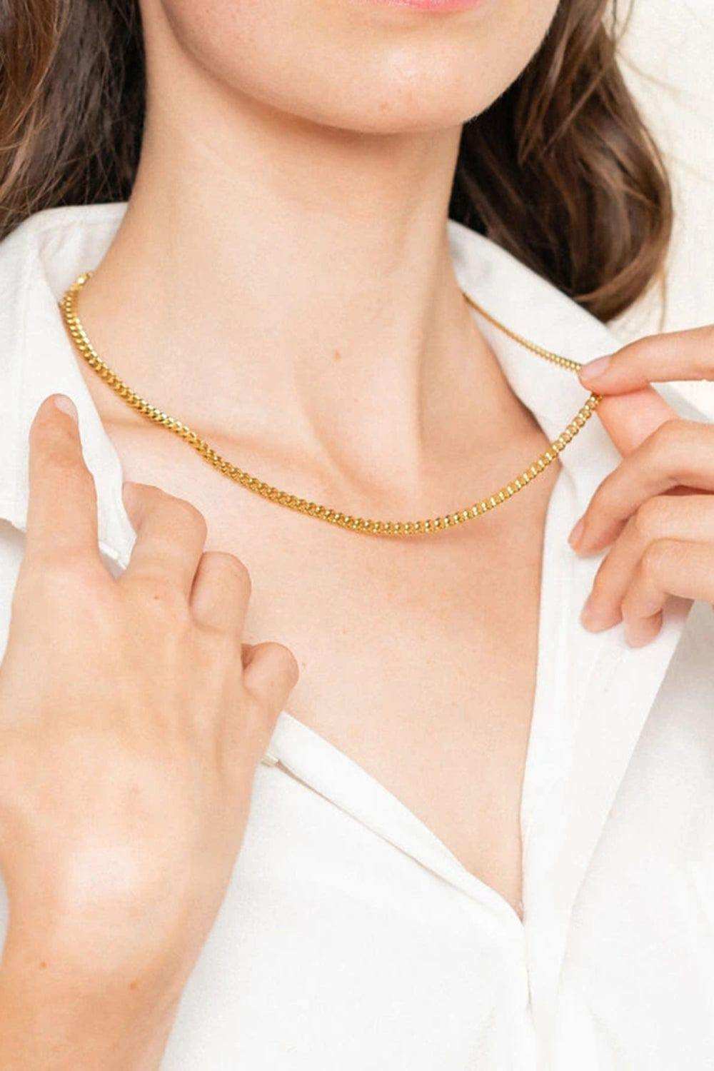 18K Gold Plated Curb Chain Necklace - Trendsi - Flyclothing LLC