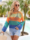 Color Block Openwork Boat Neck Cover Up - Trendsi - Flyclothing LLC