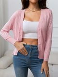 V-Neck Long Sleeve Buttoned Knit Top - Trendsi - Flyclothing LLC