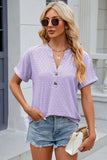 Eyelet Notched Short Sleeve T-Shirt - Trendsi - Flyclothing LLC