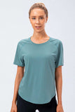 Round Neck Raglan Sleeve Active Tee - Trendsi - Flyclothing LLC