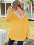Contrast Spliced Lace V-Neck Top - Trendsi - Flyclothing LLC