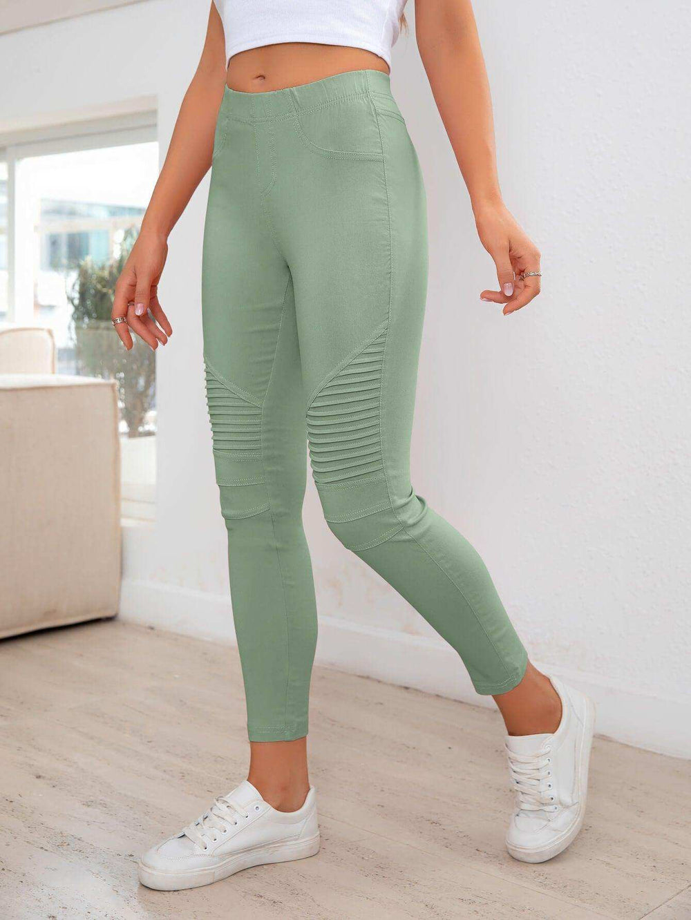 Ribbed Detail Leggings - Trendsi - Flyclothing LLC