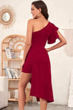 One-Shoulder Flutter Sleeve Asymmetrical Dress - Trendsi - Flyclothing LLC