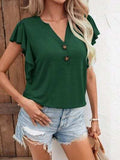 Notched Cap Sleeve T-Shirt - Trendsi - Flyclothing LLC