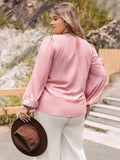 Plus Size Tie Neck Puff Sleeve Blouse - Trendsi - Flyclothing LLC