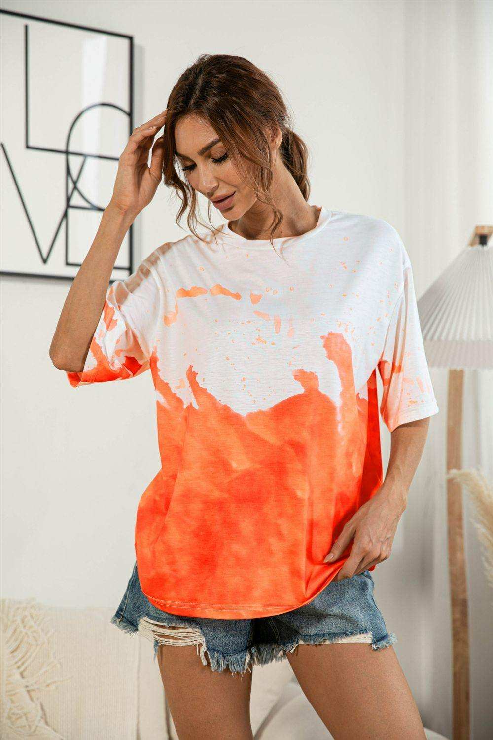 Tie-Dye Round Neck Tee Shirt - Trendsi - Flyclothing LLC