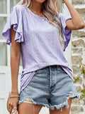Round Neck Flutter Sleeve Blouse - Trendsi - Flyclothing LLC