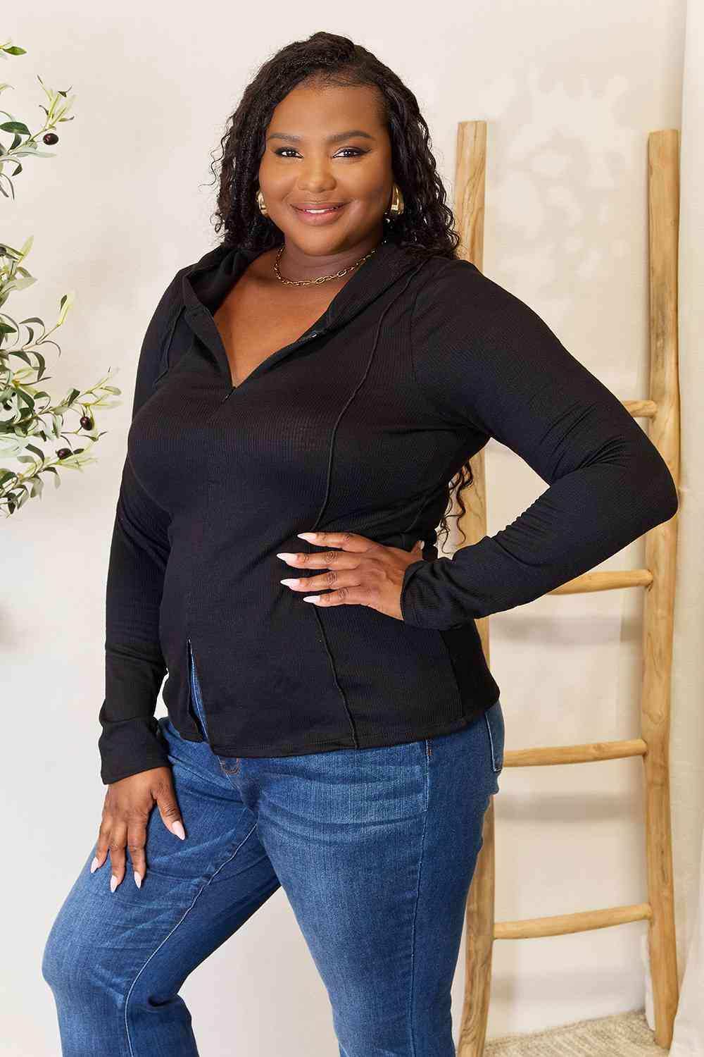 Culture Code Full Size Exposed Seam Long Sleeve Hoodie - Trendsi - Flyclothing LLC