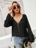 Tie Neck Long Sleeve Semi-Sheer Blouse - Trendsi - Flyclothing LLC