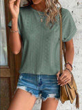 Eyelet Round Neck Short Sleeve T-Shirt - Trendsi - Flyclothing LLC