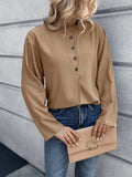 Half Button Long Sleeve Blouse - Trendsi - Flyclothing LLC