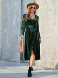 Tie Front Long Sleeve Slit Dress - Trendsi - Flyclothing LLC