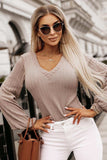 V-Neck Lantern Sleeve Blouse - Trendsi - Flyclothing LLC