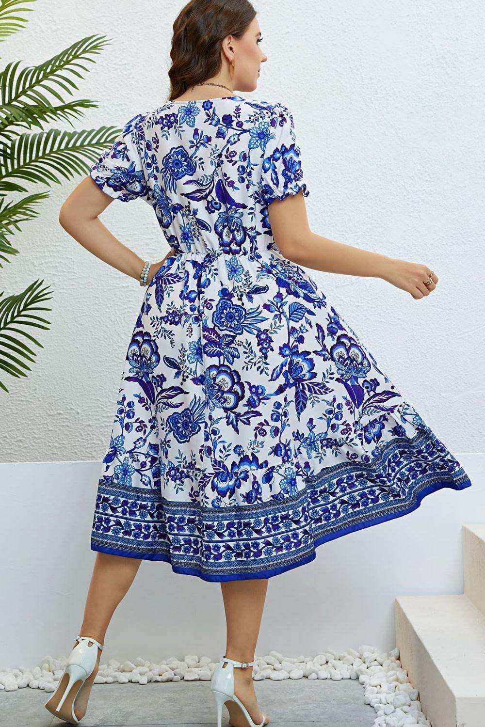 Floral Flounce Sleeve Surplice Dress - Trendsi - Flyclothing LLC