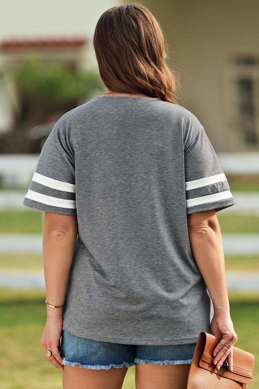 Plus Size US Flag Graphic V-Neck Tee - Trendsi - Flyclothing LLC