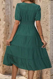 V-Neck Button Up Balloon Sleeve Midi Dress - Trendsi - Flyclothing LLC