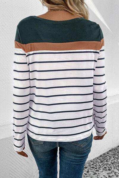 Striped Round Neck Long Sleeve T-Shirt - Trendsi - Flyclothing LLC