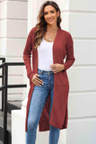 Open Front Slit Cardigan with Pockets - Trendsi - Flyclothing LLC