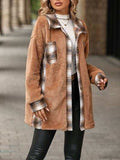 Plaid Contrast Dropped Shoulder Coat - Trendsi - Flyclothing LLC