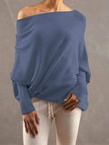 Full Size Boat Neck Batwing Sleeve Knit Top - Trendsi - Flyclothing LLC