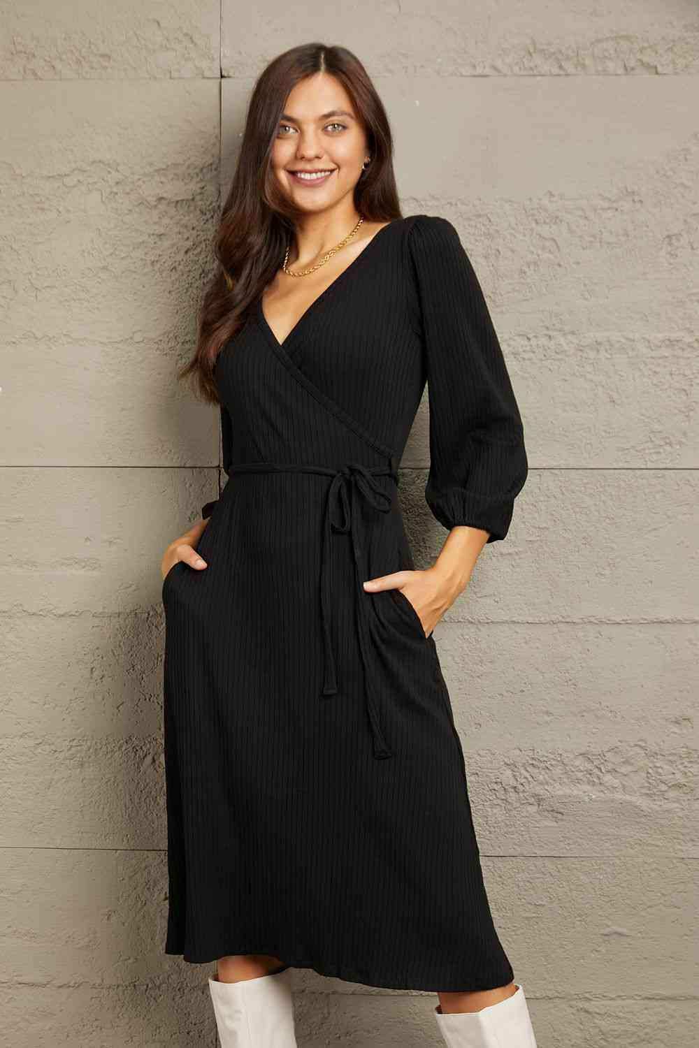 Culture Code Full Size Surplice Flare Ruching Dress - Trendsi - Flyclothing LLC