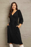 Culture Code Full Size Surplice Flare Ruching Dress - Trendsi - Flyclothing LLC