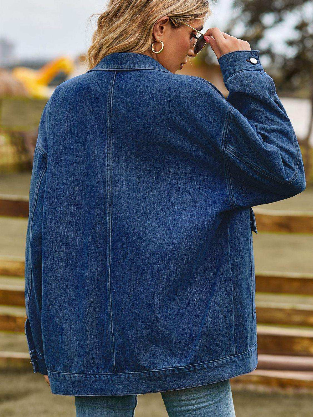 Dropped Shoulder Denim Jacket with Pockets - Trendsi - Flyclothing LLC