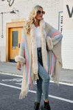 Color Block Fringe Detail Poncho - Trendsi - Flyclothing LLC