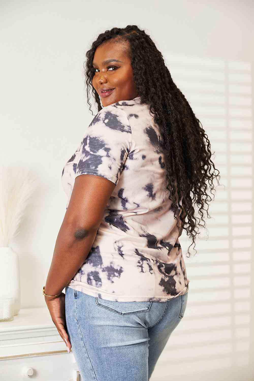 Double Take Tie-Dye V-Neck T-Shirt - Trendsi - Flyclothing LLC