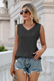 Eyelet V-Neck Tank - Trendsi - Flyclothing LLC