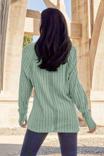 Basic Bae Full Size Ribbed Round Neck Long Sleeve Knit Top - Trendsi - Flyclothing LLC