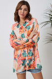 Floral Long Sleeve Slit Longline Shirt - Trendsi - Flyclothing LLC