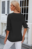 Eyelet Drawstring V-Neck Half Sleeve T-Shirt - Trendsi - Flyclothing LLC