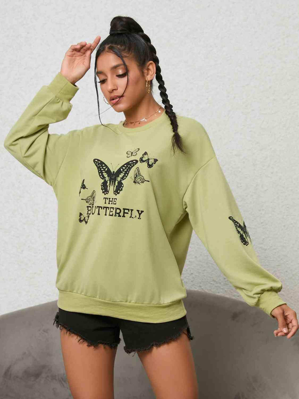 Butterfly Graphic Drop Shoulder Sweatshirt - Trendsi - Flyclothing LLC