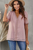 Swiss Dot Lace Trim Plunge Blouse - Trendsi - Flyclothing LLC