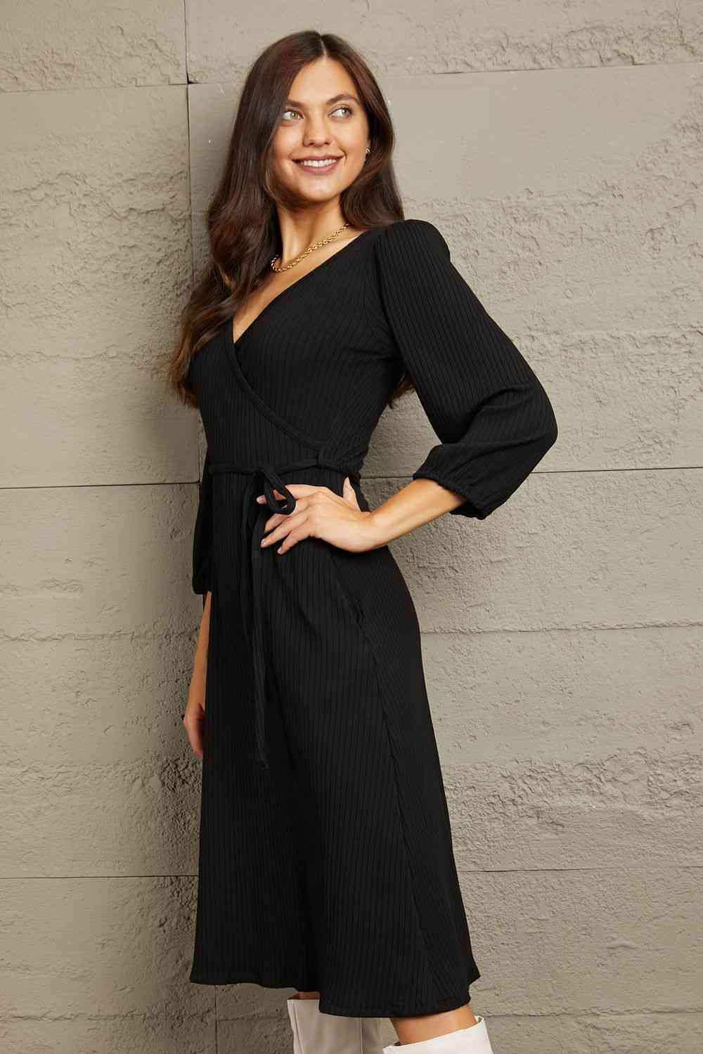 Culture Code Full Size Surplice Flare Ruching Dress - Trendsi - Flyclothing LLC