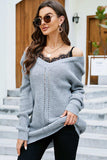 Openwork V-Neck Long Sleeve Sweater - Trendsi - Flyclothing LLC