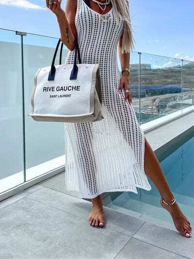 Openwork Slit Cutout Wide Strap Dress - Trendsi - Flyclothing LLC