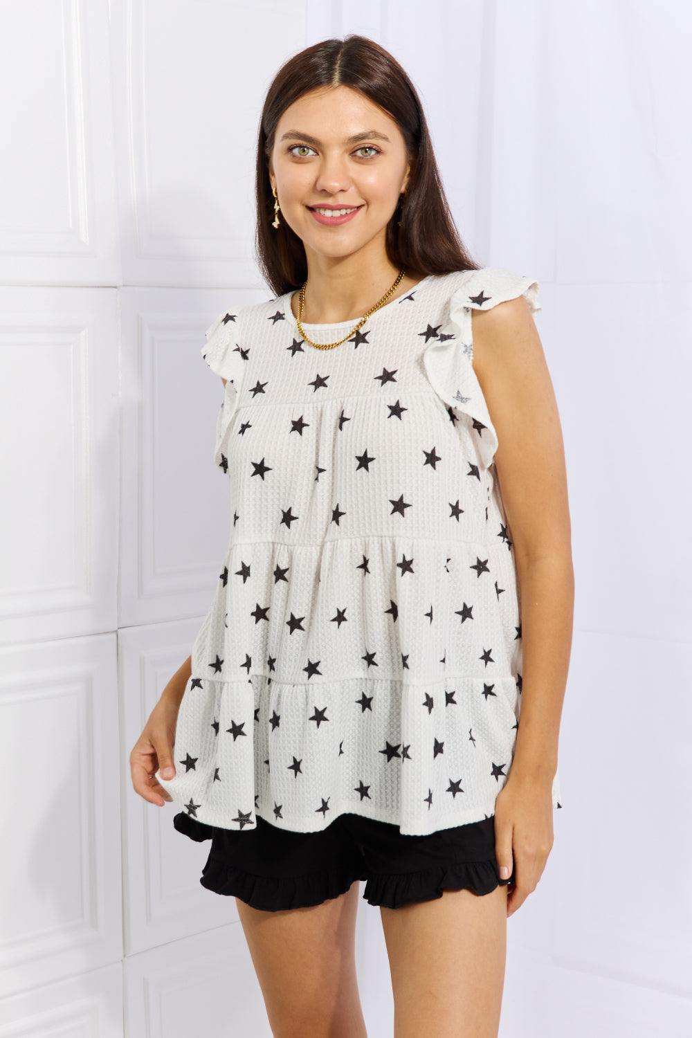 Heimish Shine Bright Full Size Butterfly Sleeve Star Print Top - Trendsi - Flyclothing LLC