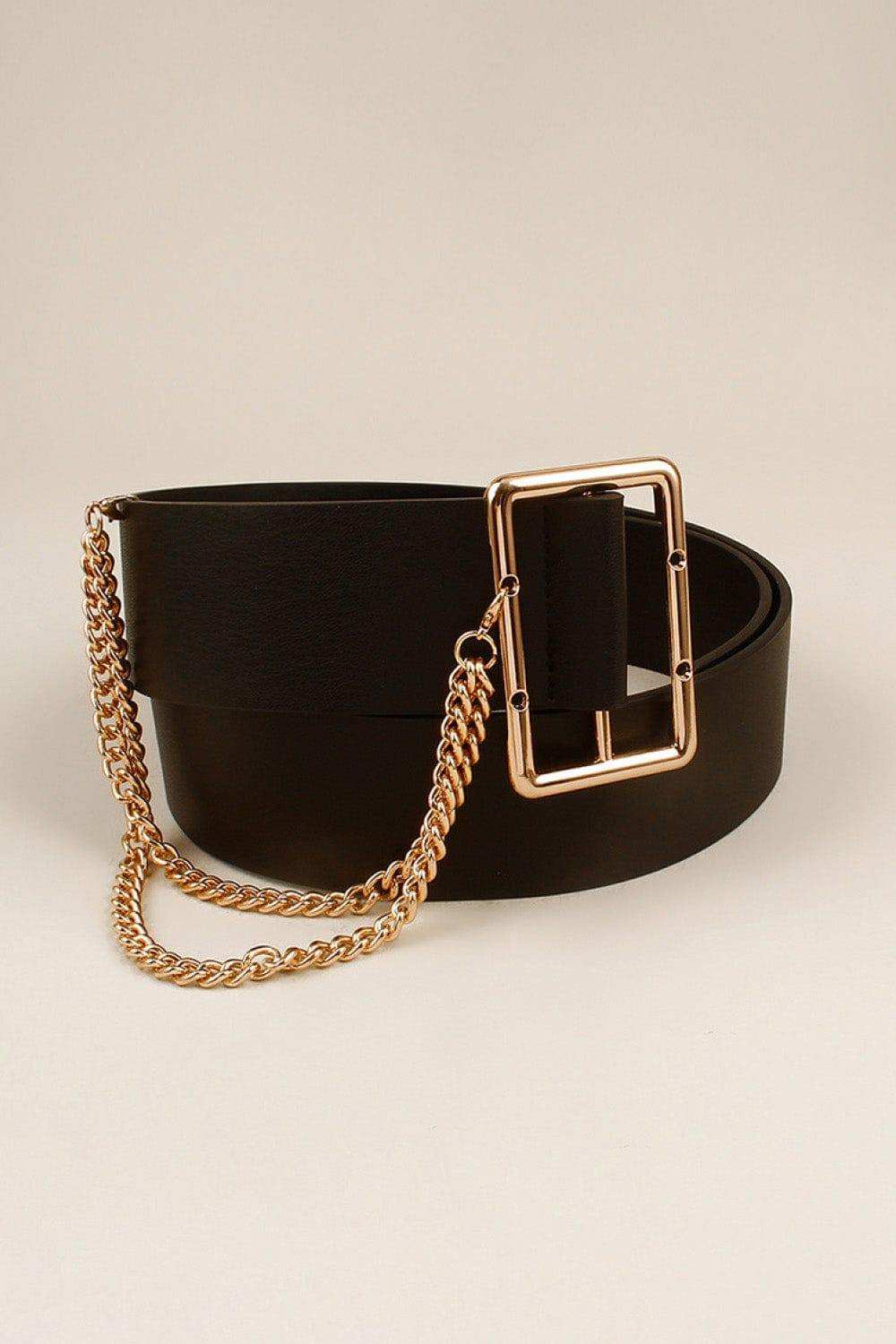 PU Leather Wide Belt with Chain - Trendsi - Flyclothing LLC